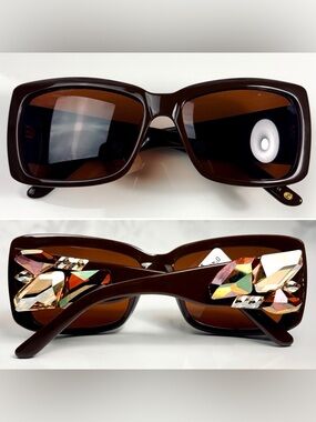 Jimmy Crystal Brown Rectangle Frame Sunglasses w/ Swarovski Crystal Accents
